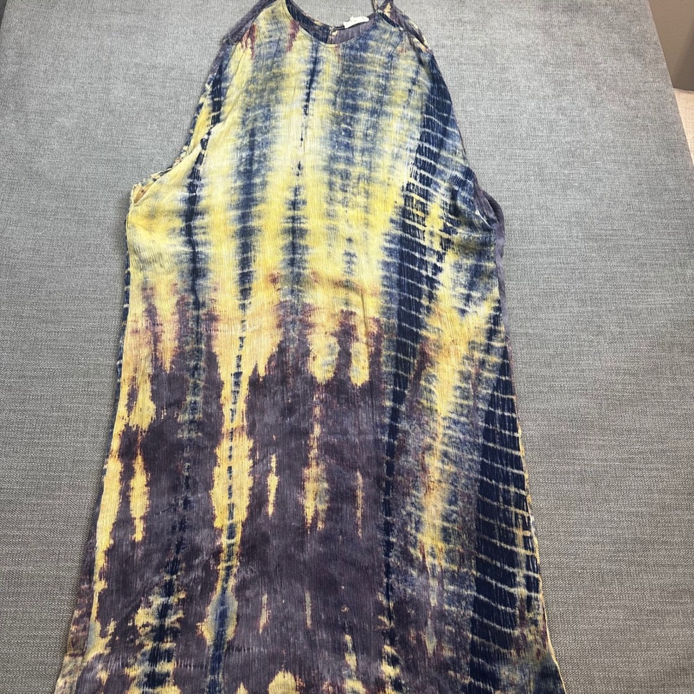 Entro Tie Dye Maxi Dress Womens Small Blue Yellow Purple Boho